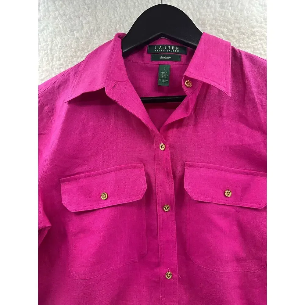 Lauren Ralph Lauren Exclusive Linen Women's Top - Size S Fuchsia Pre-Owned - Picture 3 of 8